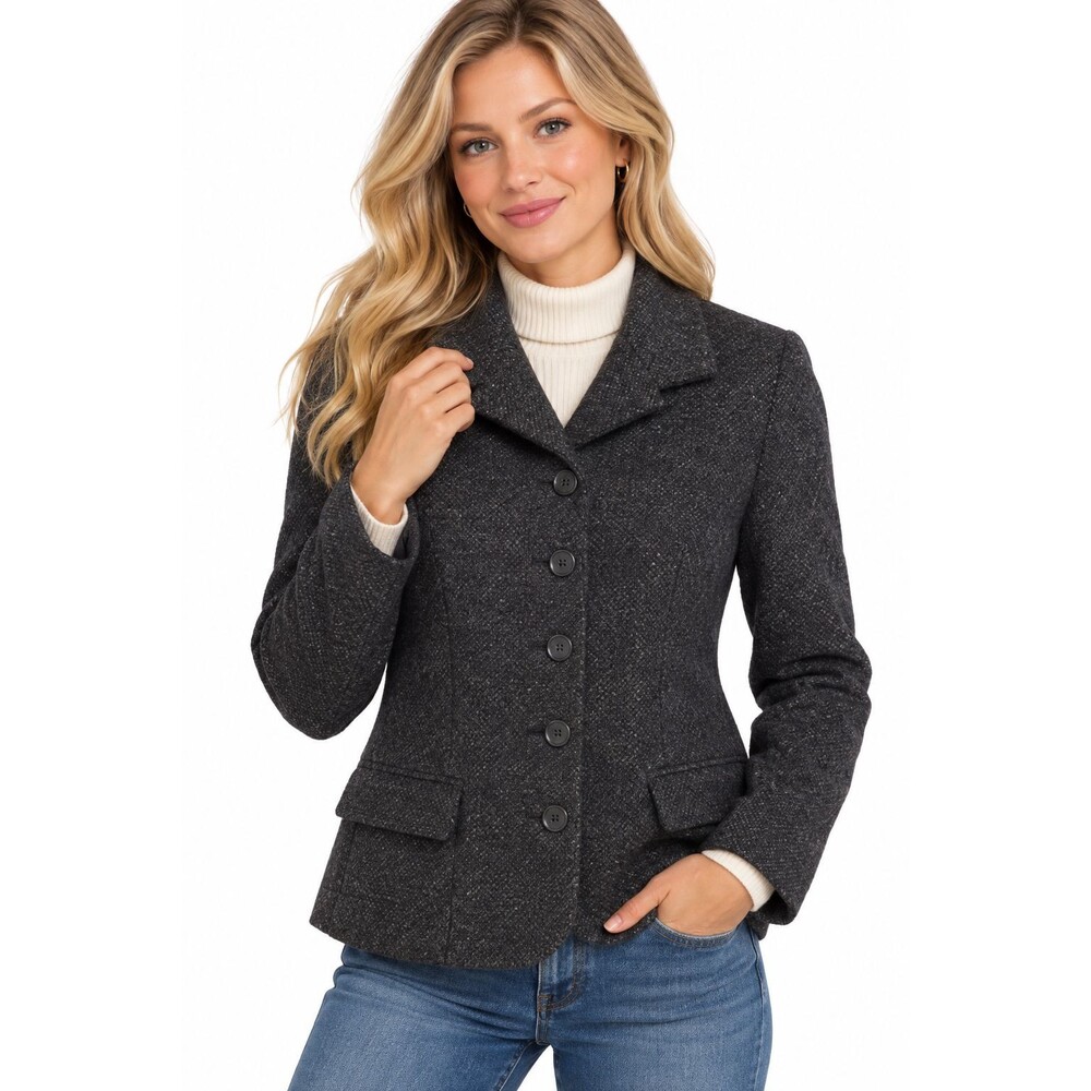 Ralph Lauren Women's Blazer Jacket Size 10 Pockets Charcoal Grey Tweed Wool